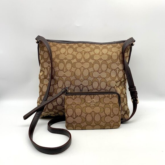 Coach Signature Khaki Canvas File Crossbody Bag F58285 w/ Wristlet - Picture 2 of 12